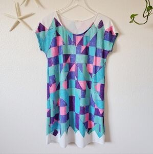 12pm by Mon Ami Pink Turquoise Geometric Mini Dress